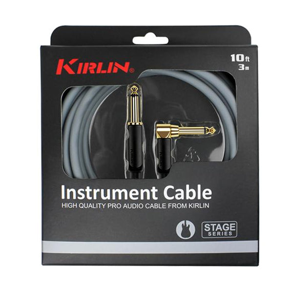Kirlin IP-182BEGL /GA Stage L Right Angle Gold Plated Instrument Cable For Electric Acoustic Bass Guitar Amplifier - Gray