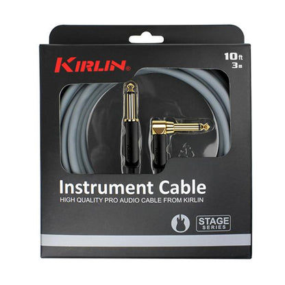 Kirlin IP-182BEGL /GA Stage L Right Angle Gold Plated Instrument Cable For Electric Acoustic Bass Guitar Amplifier - Gray