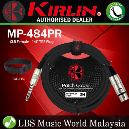 Kirlin MP-484PR 3 Meter XLR Female to 1/4 Inch TRS Plug Microphone Audio Mic Cable - Black