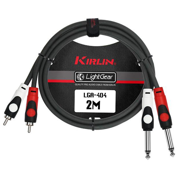 Kirlin LGA-404 2 Meter Dual RCA To 1/4 Inch Mono Plug LightGear Dual Patch interconnect Cable Adapter Black