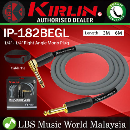 Kirlin IP-182BEGL /GA Stage L Right Angle Gold Plated Instrument Cable For Electric Acoustic Bass Guitar Amplifier - Gray