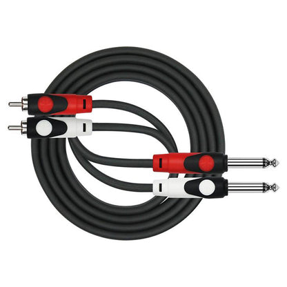 Kirlin LGA-404 2 Meter Dual RCA To 1/4 Inch Mono Plug LightGear Dual Patch interconnect Cable Adapter Black
