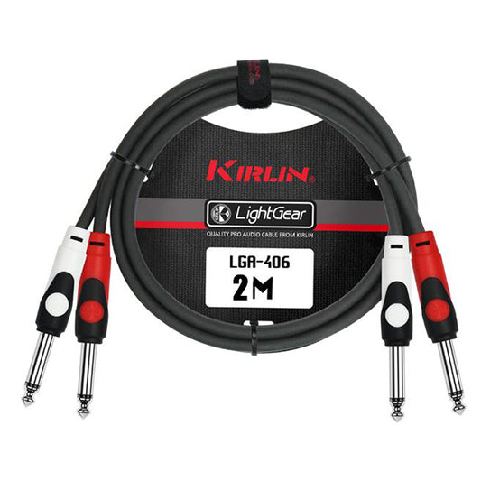 Kirlin LGA-406 2 Meter Dual 1/4 Inch Mono Plug LightGear Audio Patch Interconnect Cable Black