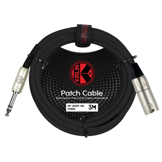 Kirlin MP-483PR 3 Meter XLR Male to 1/4 Inch TRS Audio Plug Monitor Speaker Cable - Black