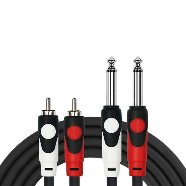 Kirlin LGA-404 2 Meter Dual RCA To 1/4 Inch Mono Plug LightGear Dual Patch interconnect Cable Adapter Black