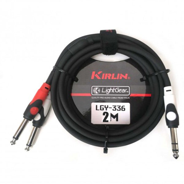 Kirlin LGY-336 1/4 Inch TRS Stereo to Dual 1/4 Inch Mono Tip Ring LightGear Y Audio Jack Cable Adapter- 2 Meter Black
