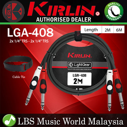 Kirlin LGA-408 Dual 1/4 Inch TRS to TRS Plug LightGear Patch Interconnect Audio Cable Black