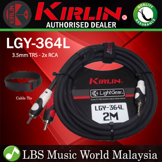Kirlin LGY-364L 3.5mm TRS to Dual RCA Stereo Tip Ring LightGear Y Audio Adapter Cable Jack - 2 Meter Black
