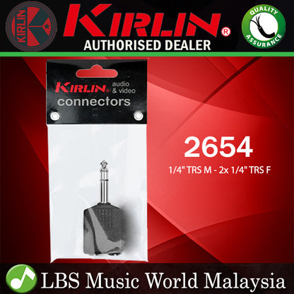 Kirlin 2654 Adapter 1/4 Inch TRS Male to Dual 1/4 Inch TRS Female Nickel Plated Audio Jack