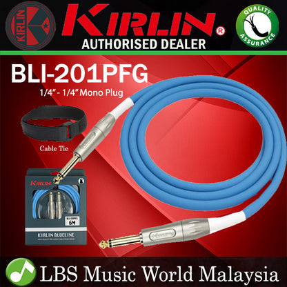 Kirlin BLI-201PFG /BE 6 Meter BlueLine Gold Plated Instrument Cable For Electric Acoustic Bass Guitar Speaker Amp Keyboard Drum Amplifier - Blue