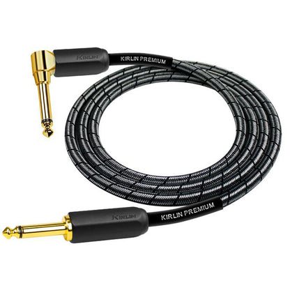 Kirlin IWB-202BEGL Premium Plus Gold Jack Woven Instrument Cable For Electric Acoustic Bass Guitar Speaker Amp Keyboard Drum Amplifier - Metallic Black