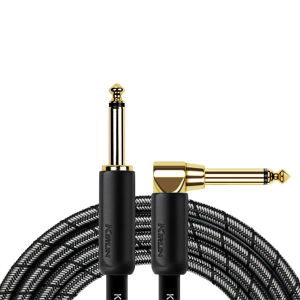 Kirlin IWB-202BEGL Premium Plus Gold Jack Woven Instrument Cable For Electric Acoustic Bass Guitar Speaker Amp Keyboard Drum Amplifier - Metallic Black
