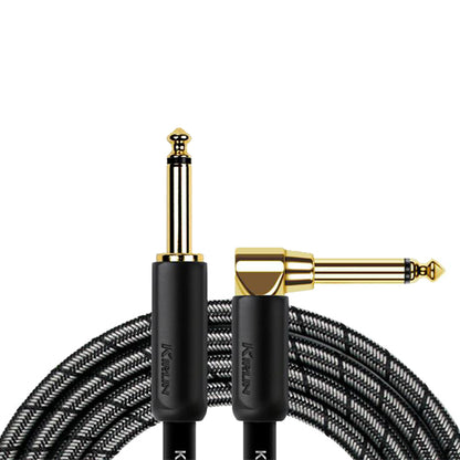 Kirlin IWB-202BEGL Premium Plus Gold Jack Woven Instrument Cable For Electric Acoustic Bass Guitar Speaker Amp Keyboard Drum Amplifier - Metallic Black