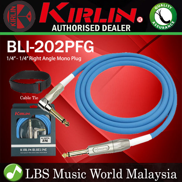 Kirlin BLI-202PFGL /BE 3 Meter BlueLine L Gold Plated Instrument Cable for Electric Acoustic Bass Guitar Speaker Amp Keyboard Drum Amplifier - Blue