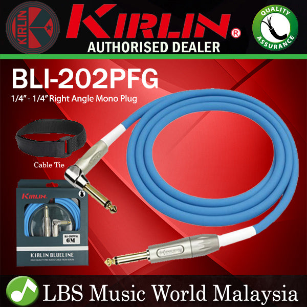 Kirlin BLI-202PFGL /BE 6 Meter BlueLine L Right Angle Gold Plated Instrument Cable For Electric Acoustic Bass Guitar Speaker Amp Keyboard Drum Amplifier - Blue