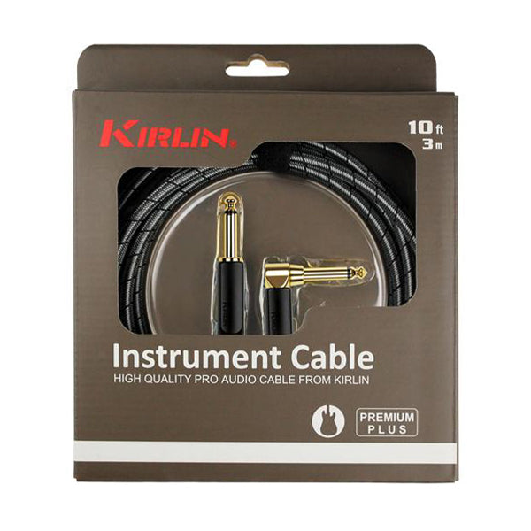 Kirlin IWB-202BEGL Premium Plus Gold Jack Woven Instrument Cable For Electric Acoustic Bass Guitar Speaker Amp Keyboard Drum Amplifier - Metallic Black