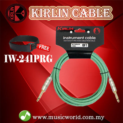 Kirlin IW-241PRG /GR 3 Meter Original Gold Woven Instrument Cable Electric Guitar Amp Keyboard Bass Amplifier Drum Green