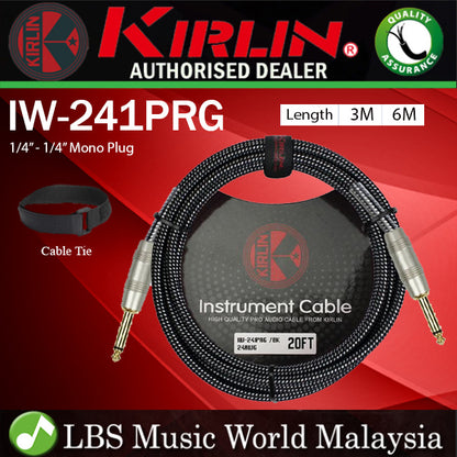 Kirlin IW-241PRG /BK Original Gold Woven Instrument Cable Electric Guitar Amp Keyboard Bass Amplifier Drum - Black