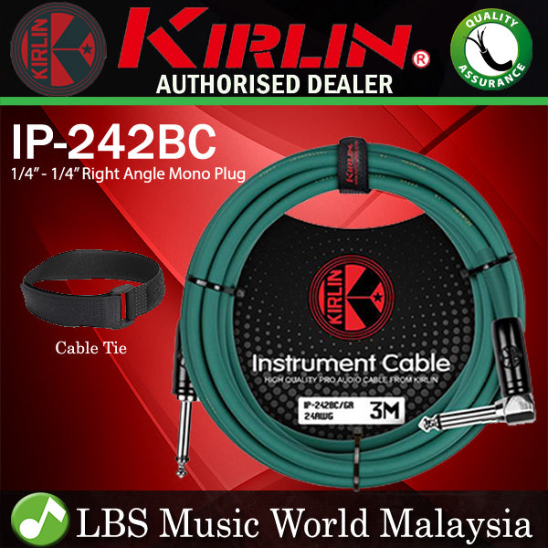 Kirlin Cable IP-242BC 3 Meter Mono Right Angle L Instrument Cable For Electric Acoustic Bass Guitar Speaker Amp Keyboard Drum Amplifier