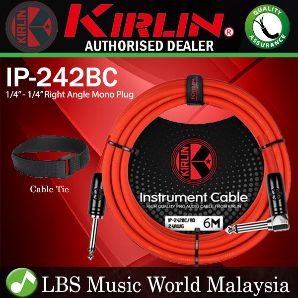 Kirlin Cable IP-242BC 6 Meter Mono Right Angle L Instrument Cable For Electric Acoustic Bass Guitar Speaker Amp Keyboard Drum Amplifier