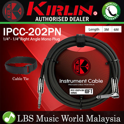 Kirlin Cable IPCC-202PN Right Angle L Mono Instrument Cable For Electric Acoustic Bass Guitar Speaker Amp Keyboard Bass Amplifier Drum - Black