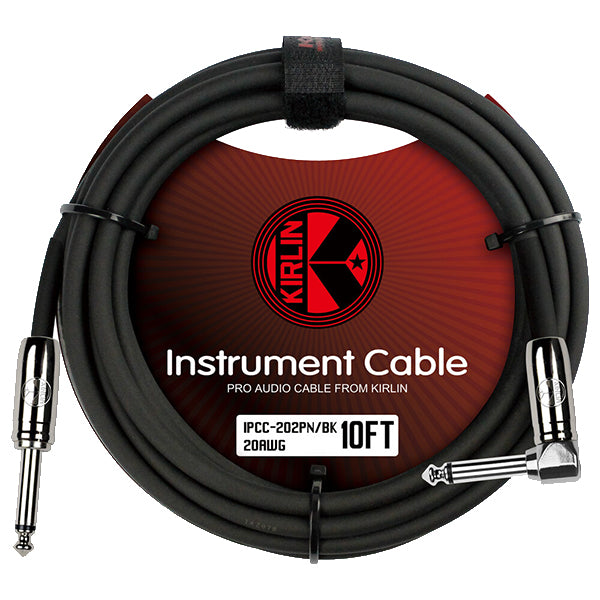 Kirlin Cable IPCC-202PN Right Angle L Mono Instrument Cable For Electric Acoustic Bass Guitar Speaker Amp Keyboard Bass Amplifier Drum - Black