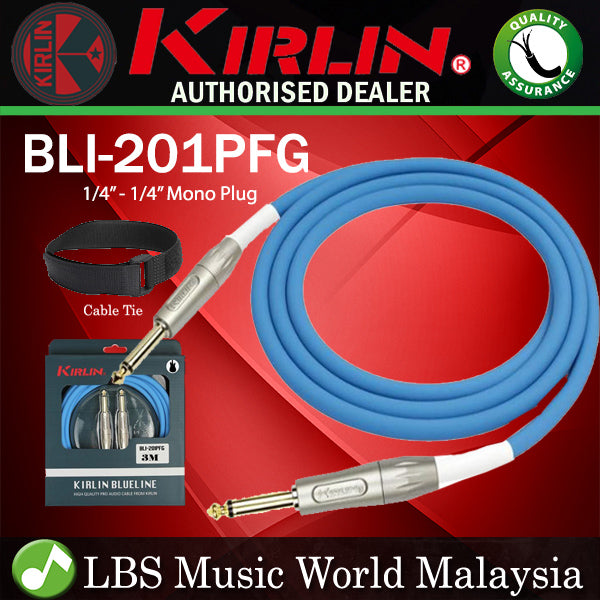 Kirlin BLI-201PFG /BE 3 Meter BlueLine Gold Plated Instrument Cable For Electric Acoustic Bass Guitar Speaker Amp Keyboard Drum Amplifier - Blue