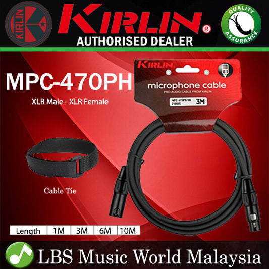 Kirlin MPC-470PB 3 Pin Metal Connector Microphone Cable XLR Male to XLR Female Mic Cable - 1M / 3M / 6M / 10M (MPC470PB)