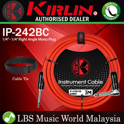 Kirlin Cable IP-242BC 3 Meter Mono Right Angle L Instrument Cable For Electric Acoustic Bass Guitar Speaker Amp Keyboard Drum Amplifier