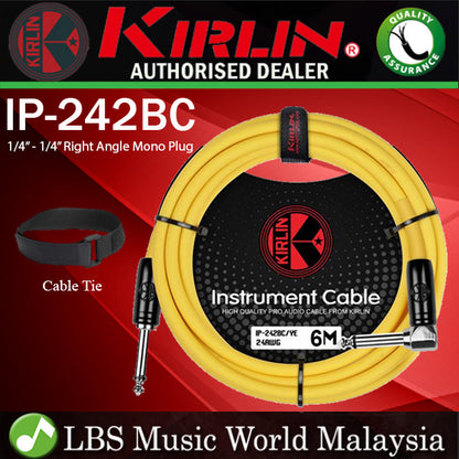 Kirlin Cable IP-242BC 6 Meter Mono Right Angle L Instrument Cable For Electric Acoustic Bass Guitar Speaker Amp Keyboard Drum Amplifier