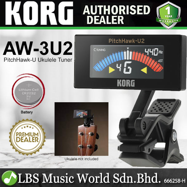 Korg AW-3U2 PicthHawk U2 Chromatic Clip On Tuner for Ukulele (AW3U2 AW 3U2)