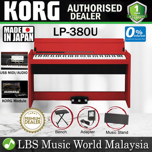 KORG LP-380U 88 Key Digital Piano Red with Bench (LP380U LP 380U)