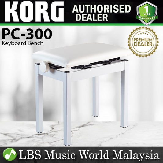 Korg PC-300 Adjustable Height Bench Durable Four Leg for Keyboard Piano White (PC300 PC 300)