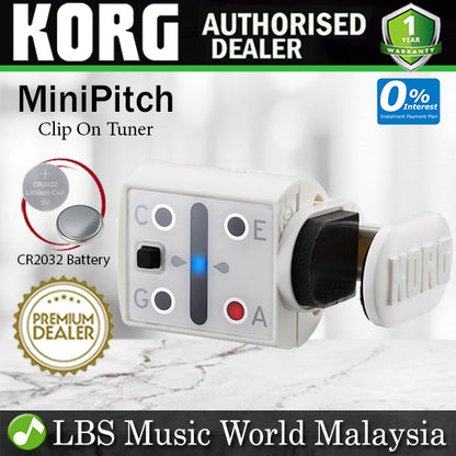 Korg MiniPitch Compact Miniature Clip On Ukulele Tuner with LED Display White