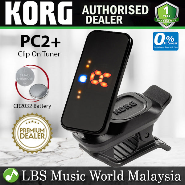 Korg Pitchclip 2+ Clip On Chromatic Guitar and Bass Tuner with Colour LED Display (PC2)