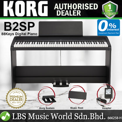 Korg B2SP 88 Key Digital Piano Weighted Hammer Action 3 Padel With Stand Black (B2 SP)