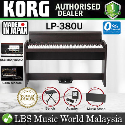 KORG LP-380U 88 Key Digital Piano Rosewood Brown with Bench (LP380U LP 380U)