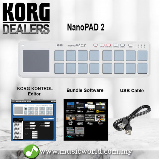 Korg nanoPAD 2 Midi USB Controller White With Software Slim Line  (Nano Pad NanoPad2)