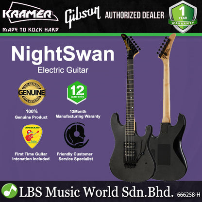 KRAMER NightSwan Double Cutaway Electric Guitar HH Pickup with Ebony Fingerboard and Tremolo (Night Swan)