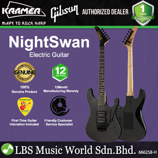 KRAMER NightSwan Double Cutaway Electric Guitar HH Pickup with Ebony Fingerboard and Tremolo (Night Swan)