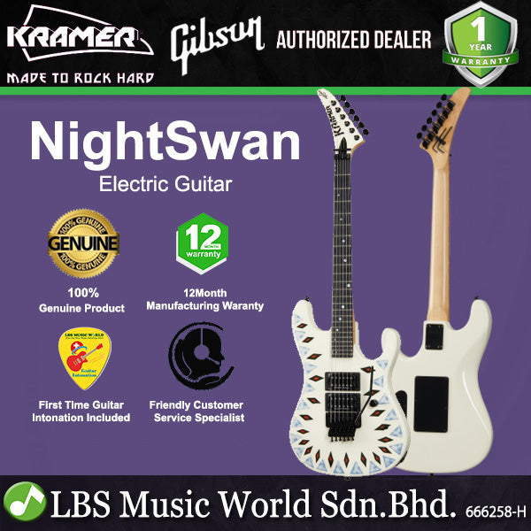 KRAMER NightSwan Double Cutaway Electric Guitar HH Pickup with Ebony Fingerboard and Tremolo (Night Swan)