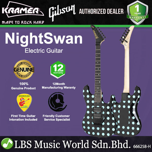 KRAMER NightSwan Double Cutaway Electric Guitar HH Pickup with Ebony Fingerboard and Tremolo (Night Swan)