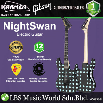 KRAMER NightSwan Double Cutaway Electric Guitar HH Pickup with Ebony Fingerboard and Tremolo (Night Swan)