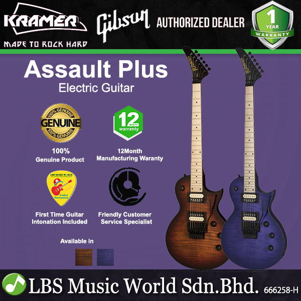 KRAMER Assault Plus Les Paul Body Flame Top Veneer Electric Guitar HH Pickup with Maple Fingerboard and Tremolo
