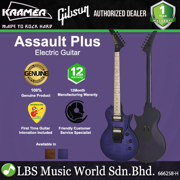 KRAMER Assault Plus Les Paul Body Flame Top Veneer Electric Guitar HH Pickup with Maple Fingerboard and Tremolo