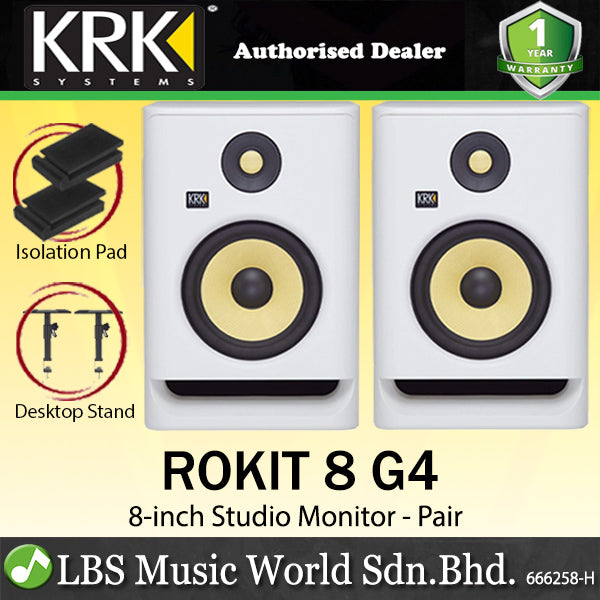 KRK ROKIT 8 G4 8 Inch Powered Active Studio Monitor Speaker - White Noise (RP8G4WN RP8G4 WN)
