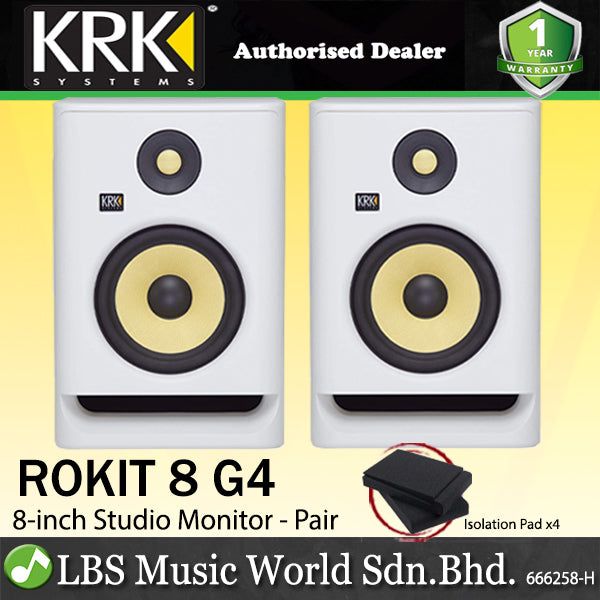 KRK ROKIT 8 G4 8 Inch Powered Active Studio Monitor Speaker - White Noise (RP8G4WN RP8G4 WN)