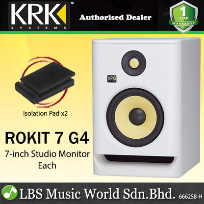 KRK ROKIT 7 G4 7 Inch Powered Active Studio Monitor Speaker - White Noise (RP7G4WN RP7G4)