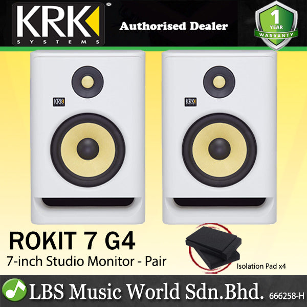 KRK ROKIT 7 G4 7 Inch Powered Active Studio Monitor Speaker - White Noise (RP7G4WN RP7G4)