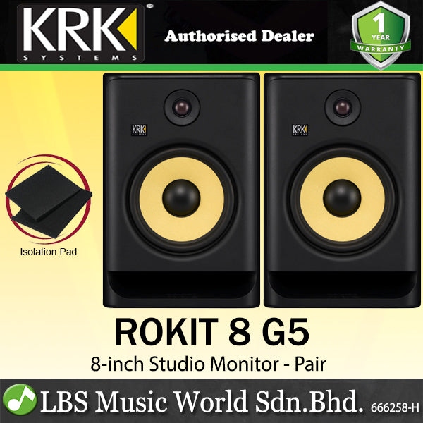 KRK ROKIT 8 G5 8 Inch Powered Active Studio Monitor Speaker - Black (RP8G5)